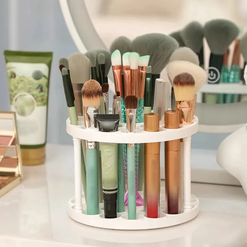 Makeup Brush Storage Rack - 360° Rotatable Cosmetic Organizer for Dressing Table