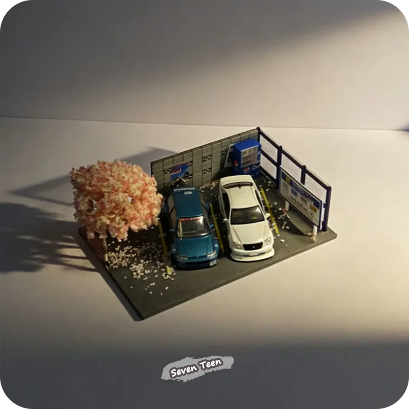 1:64 Car Model Simple Scene - Handmade Desk Ornament with Parking Display Base