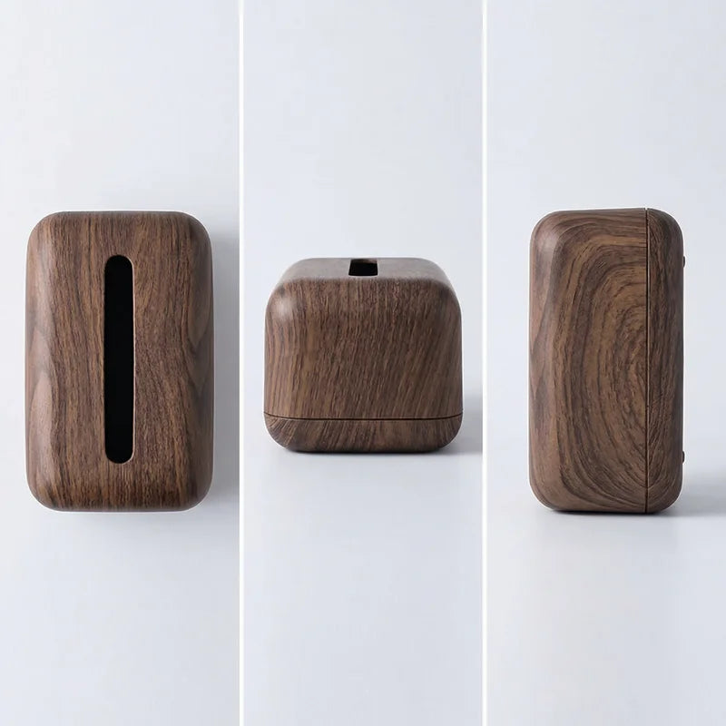 Vintage Faux Wood Plastic Tissue Box Cover - Desktop Napkin Dispenser for Home & Restaurant