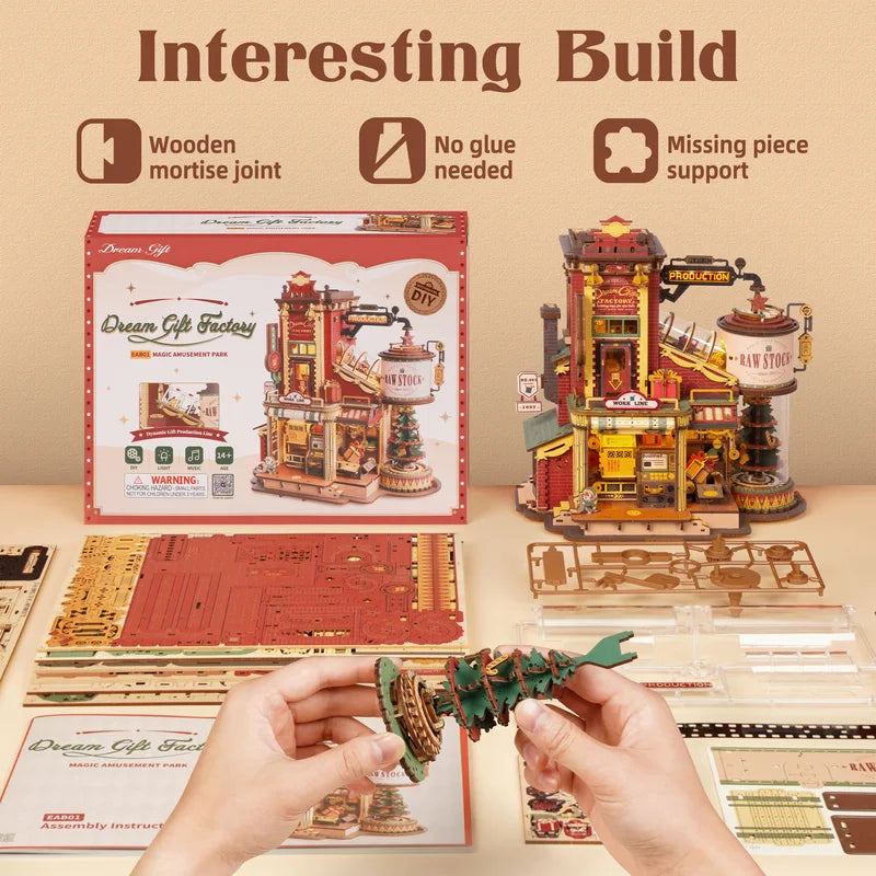 Wooden 3D Puzzle Kit Mini Dollhouse Model with Lights & Music - DIY Building Toy