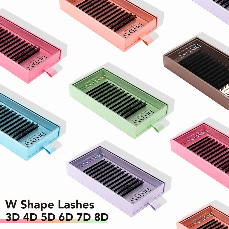 DIYDAY W Shape False Eyelash Extensions Premade 3D-8D Mink Faux Lashes Natural Look