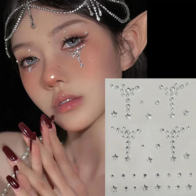 Self-Adhesive Face Gems and Rhinestones for Festival Makeup - Waterdrop, Moon, Pearls, Glitter