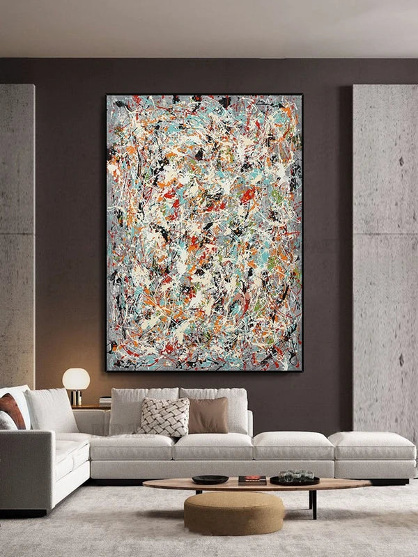 Abstract Pollock Style Hand-Painted Canvas Wall Art Large Bedroom Decor Unframed