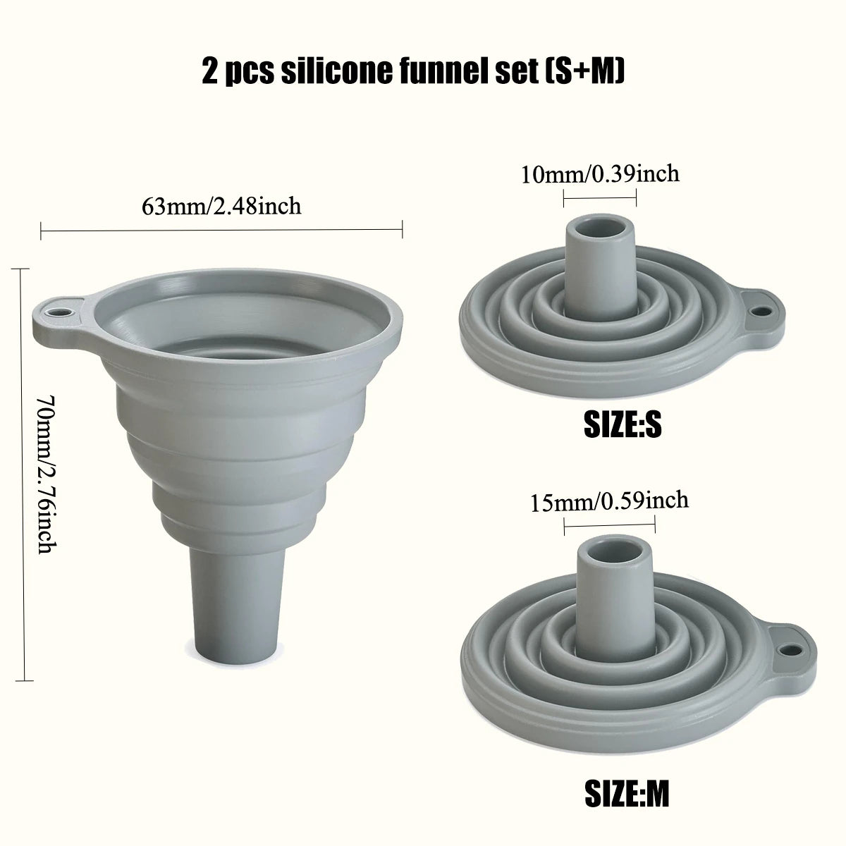 Stainless Steel Kitchen Funnels Set with Silicone & Wide Mouth Options - Food-Grade Accessory