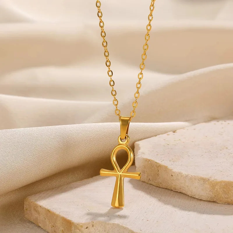 Stainless Steel Cross Pendant Necklace for Women & Men - Ankh Charm Jewelry