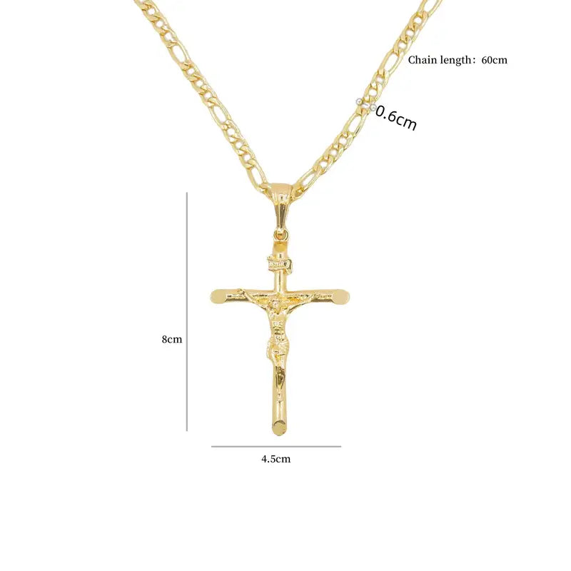Gold-Plated Cross Pendant Necklace with Chain Men Women Religious Jewelry