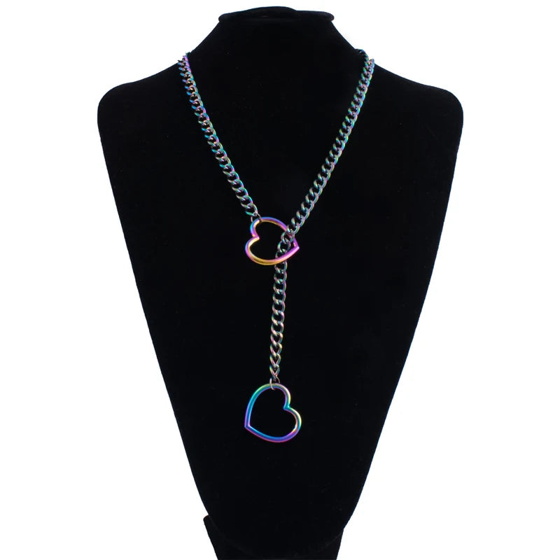 Heart Slip Chain Necklace for Women Punk Rock Goth Jewelry Accessories