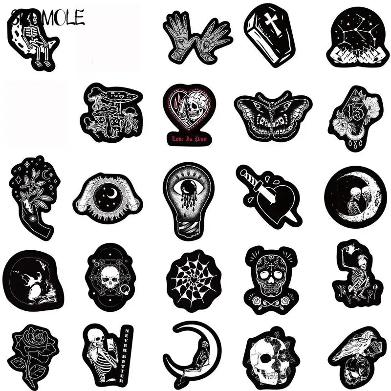Cartoon Skull Stickers Pack for Halloween DIY Skateboard Laptop Luggage Car Decals