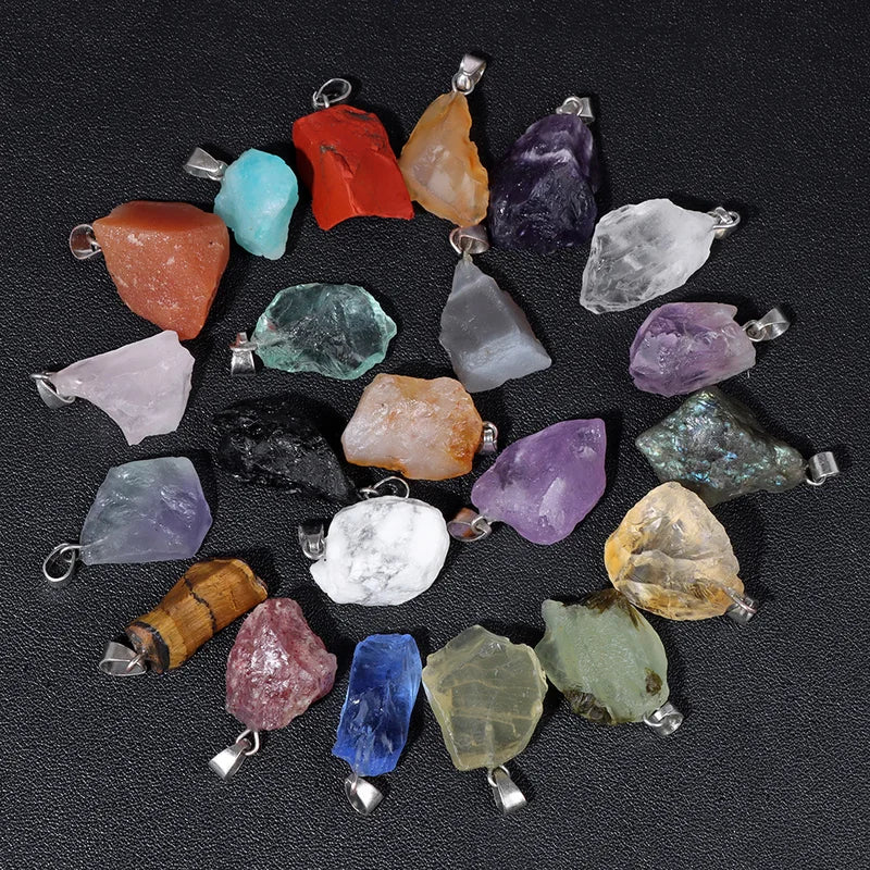 Natural Stone Quartz Crystal Energy Charms for Jewelry Making, Irregular Pendant Set