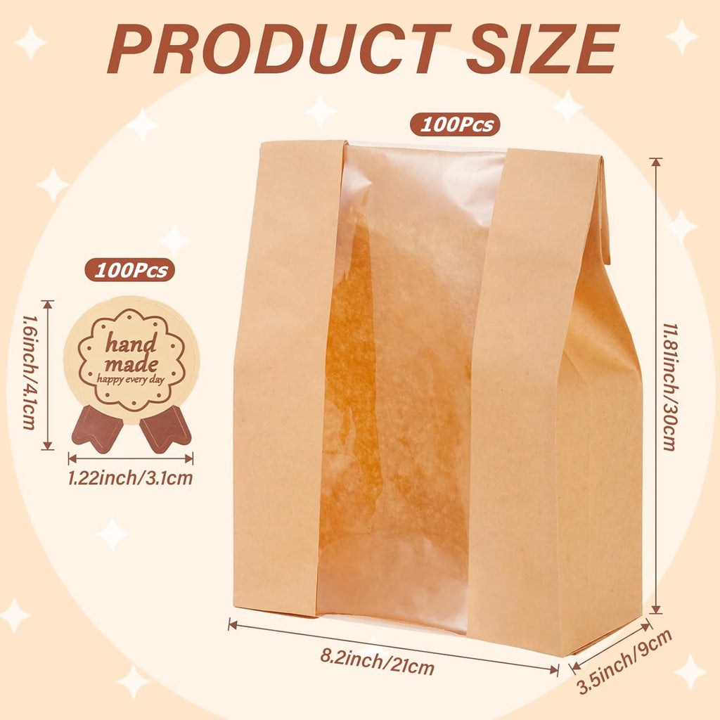 Large Bread Bags for Sourdough & Bakery Items with Clear Window - Pack of 1