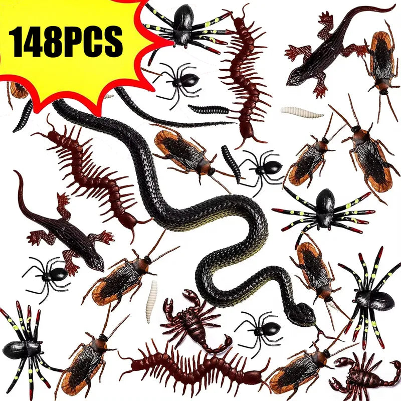 148pcs Halloween Fake Insect Cockroach Spider Bug Set for Haunted House Decorations
