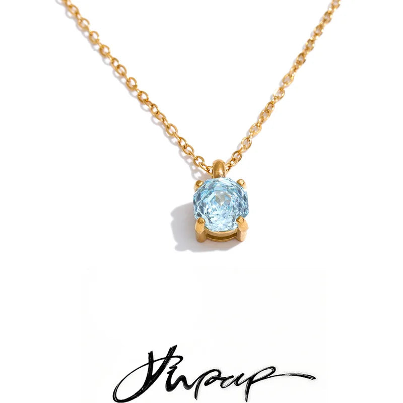 Stainless Steel Rose Flower Shape Drop Necklace with Zirconia - Korean Jewelry