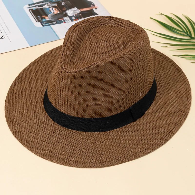 Unisex Wide Brim Summer Beach Sun Hat - Panama Straw Style for Men & Women