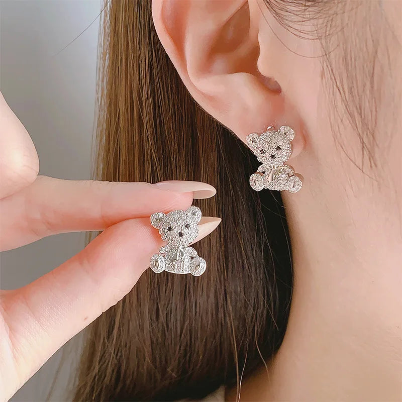 Sterling Silver Animal Earrings with Cute Bear Design - Personalized Jewelry