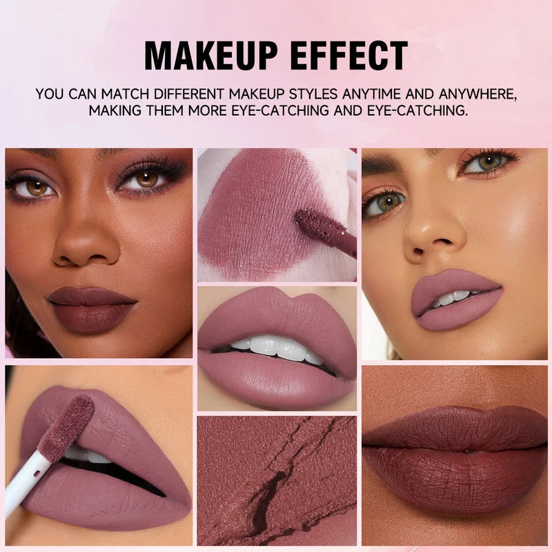 Matte Velvet Lip Gloss Set Waterproof Long-Lasting Lipstick with High Color Rendering