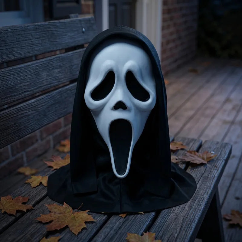 Latex Ghostface Mask for Halloween Cosplay and Party Decor - Full Head Creepy Horror Mask