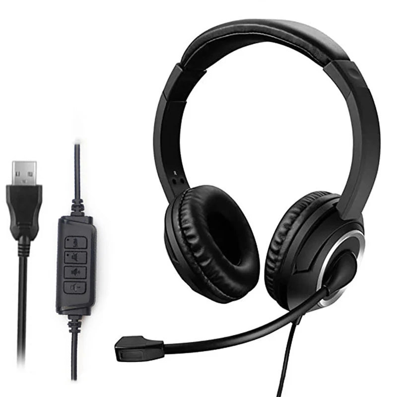 USB Headset with Microphone Mute Noise Cancelling for PC - 3.5mm Business Headphones