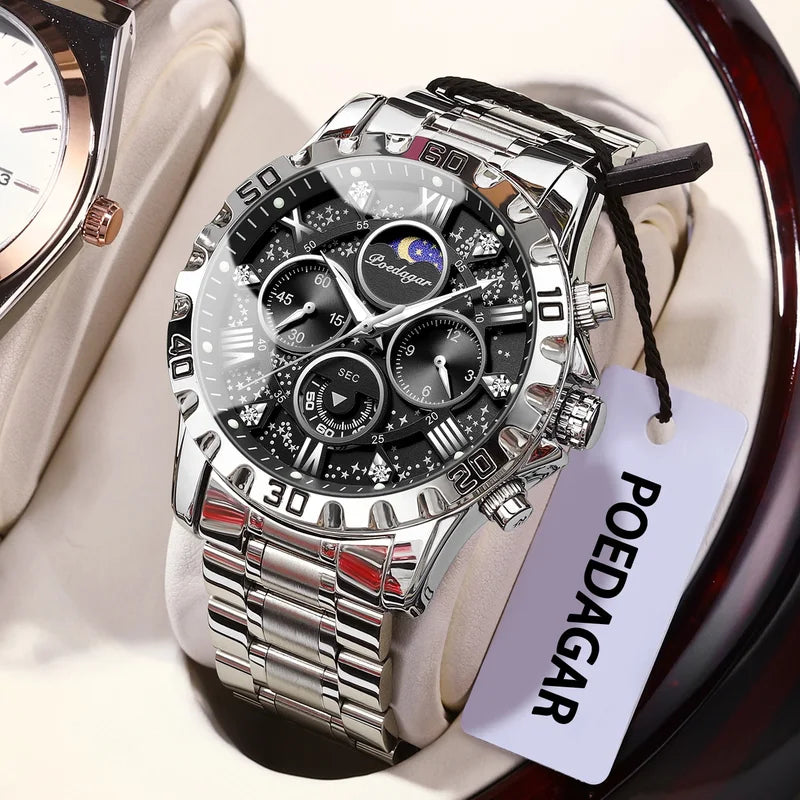 Men's Waterproof Luminous Stainless Steel Quartz Chronograph Wristwatch - Military Style