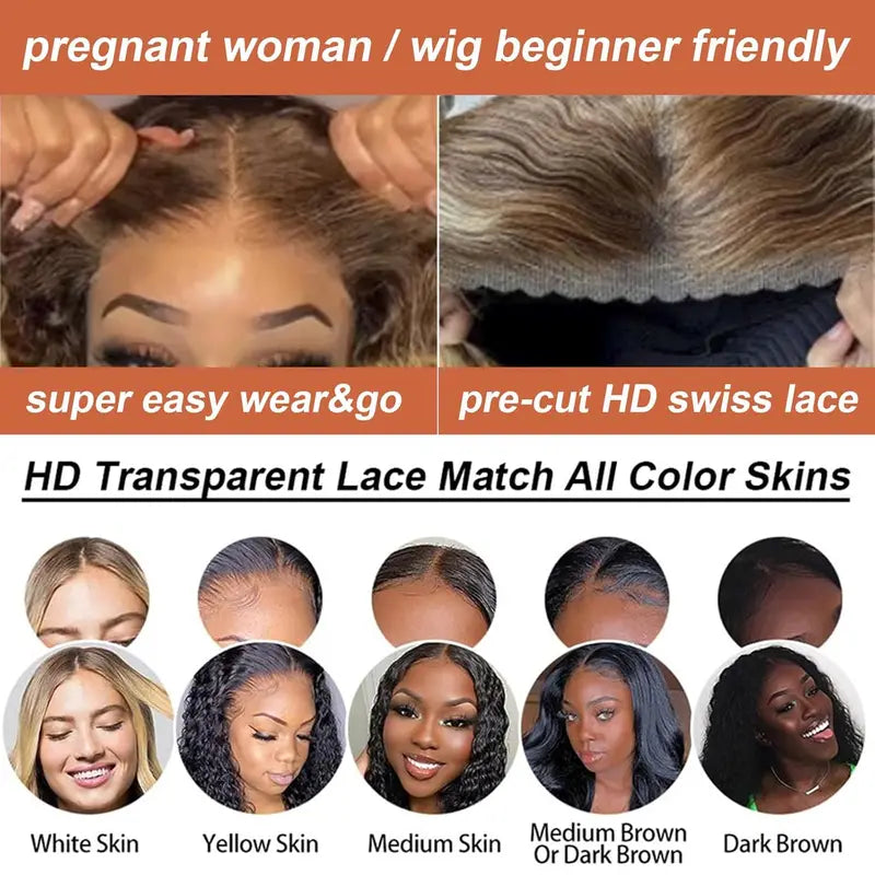 Body Wave Human Hair Wigs Glueless HD Lace Closure Pre-Plucked 30-32 Inch