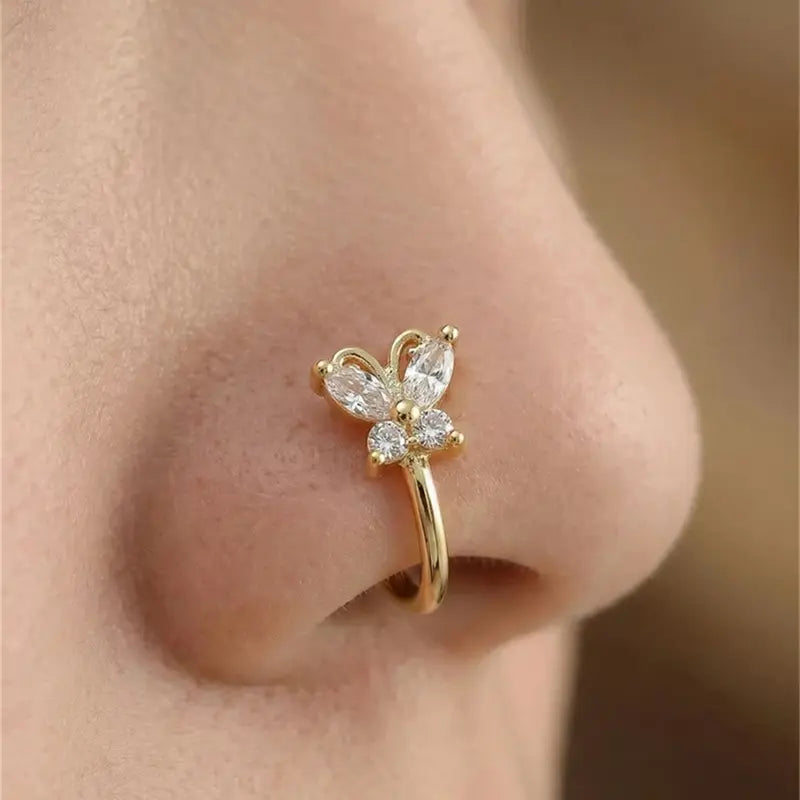 5Pcs Faux Nose Clip Set Heart Clover Spider Design Fashion Accessories