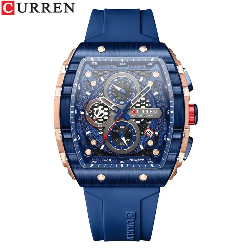 Men's Square Design Waterproof Quartz Sports Watch - Luxury Silicone Strap
