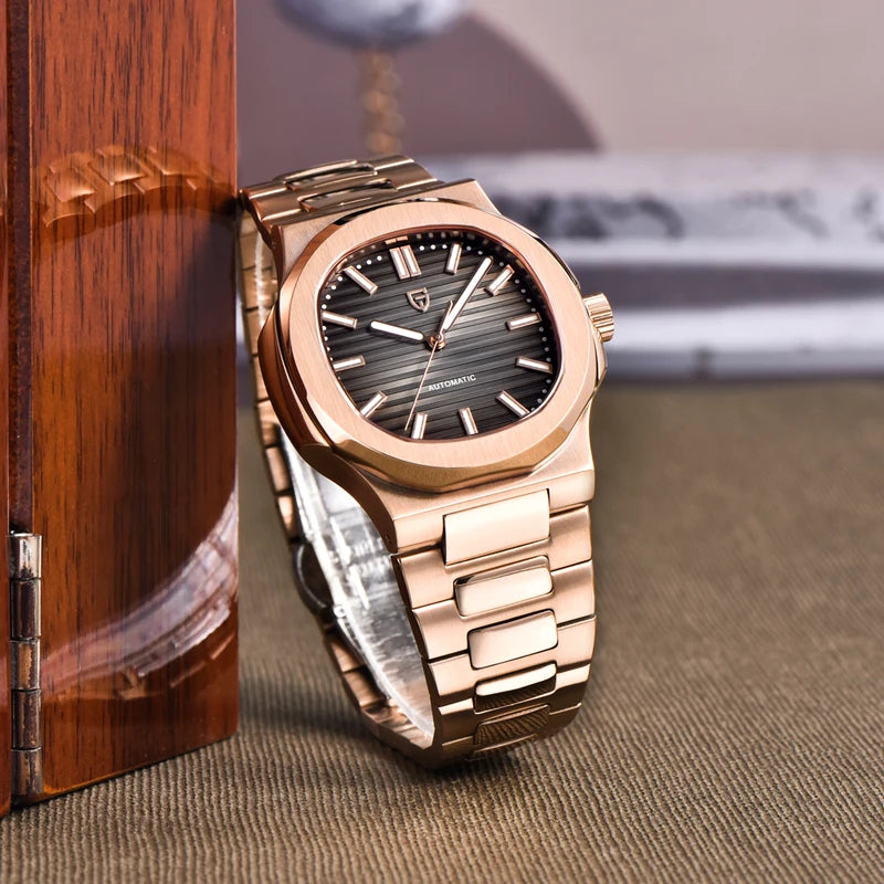Luxury Automatic Men's Watch with Rose Gold Finish Waterproof Mechanical Wristwatch