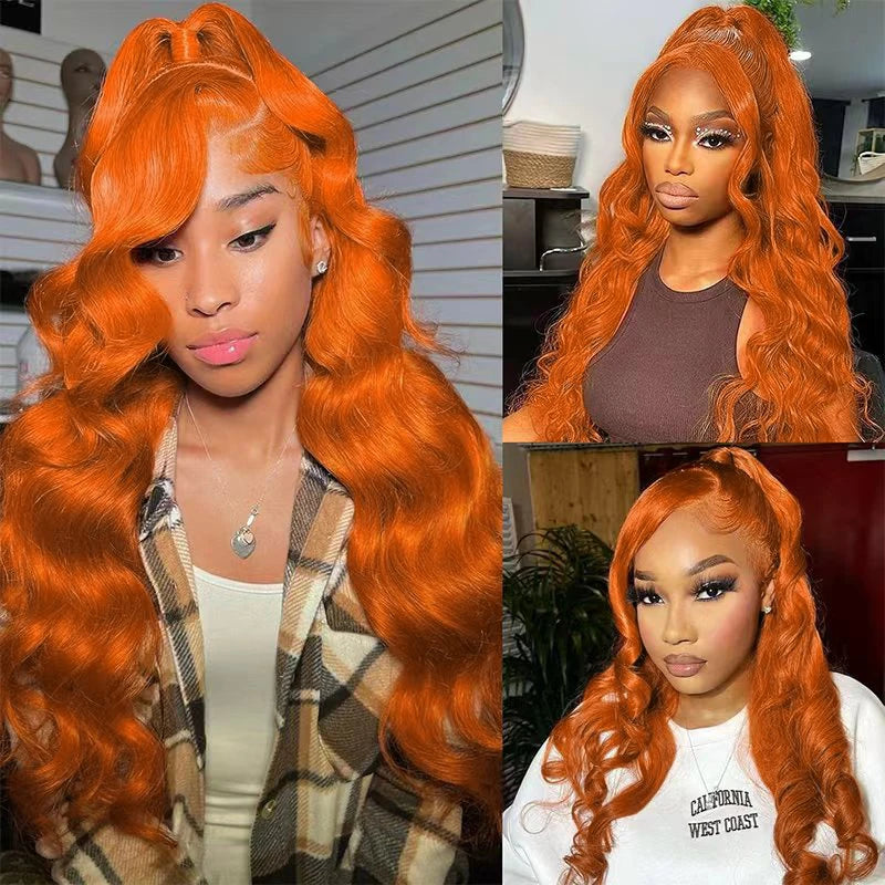 Ginger Orange Body Wave Lace Front Wig Human Hair for Women - Natural Color