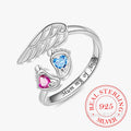 Sterling Silver Angel Wing Footprints Finger Ring for Women and Girls