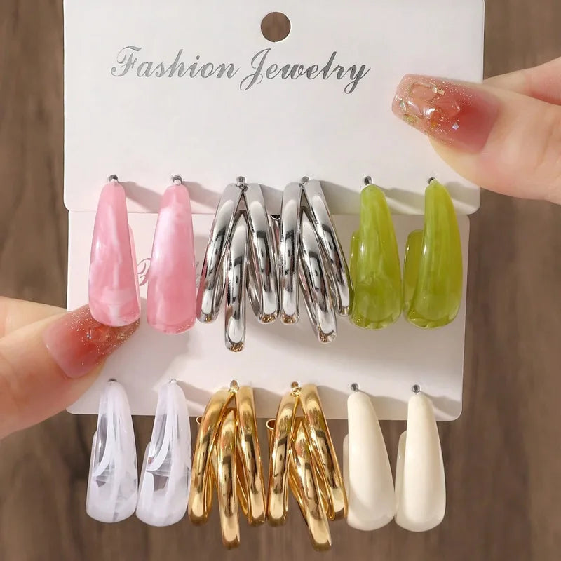 Colorful Acrylic Drop Earrings Set for Women Bohemian Geometric Jewelry 2023 Trend