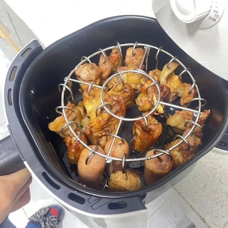 Stainless Steel Vertical Grill Rack with Detachable Skewer Holder for Barbecue and Air Fryer