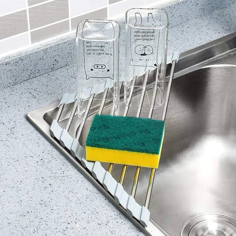 Foldable Stainless Steel Dish Drying Rack for Kitchen Sink & Countertop