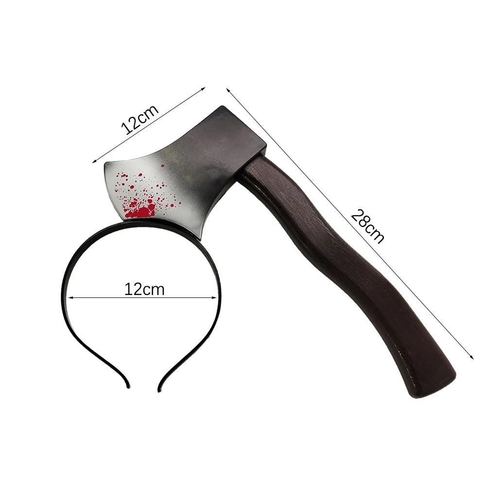 Gothic Halloween Blood Prop Hair Headband with Fake Ax Saws Knife - Cosplay Costume Accessory