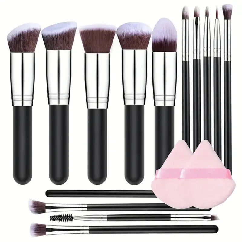 14-Piece Makeup Brush Set with Hypoallergenic Nylon Bristles & Colorful Handles