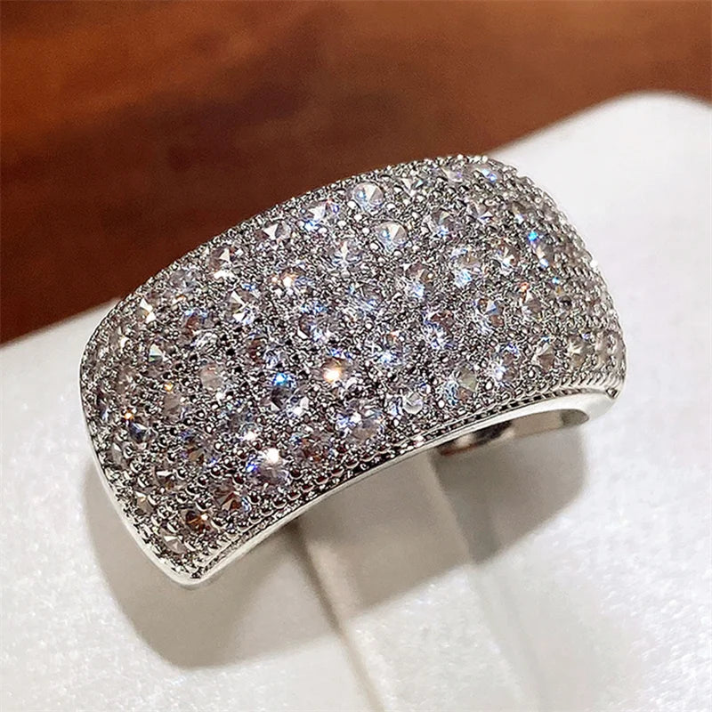 Micro Paved CZ Ring for Women - Bling Bling Fashion Engagement Wedding Band