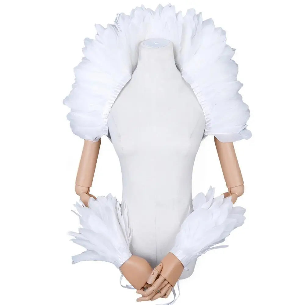 Halloween Punk Cosplay Feather Masked Ball Gown Shawl - Red, Yellow, Mint Options
