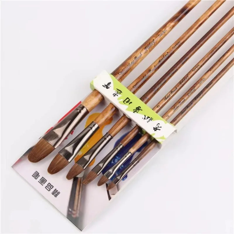 6-Piece High-Grade Weasel Hair Paintbrush Set for Watercolor & Oil Painting