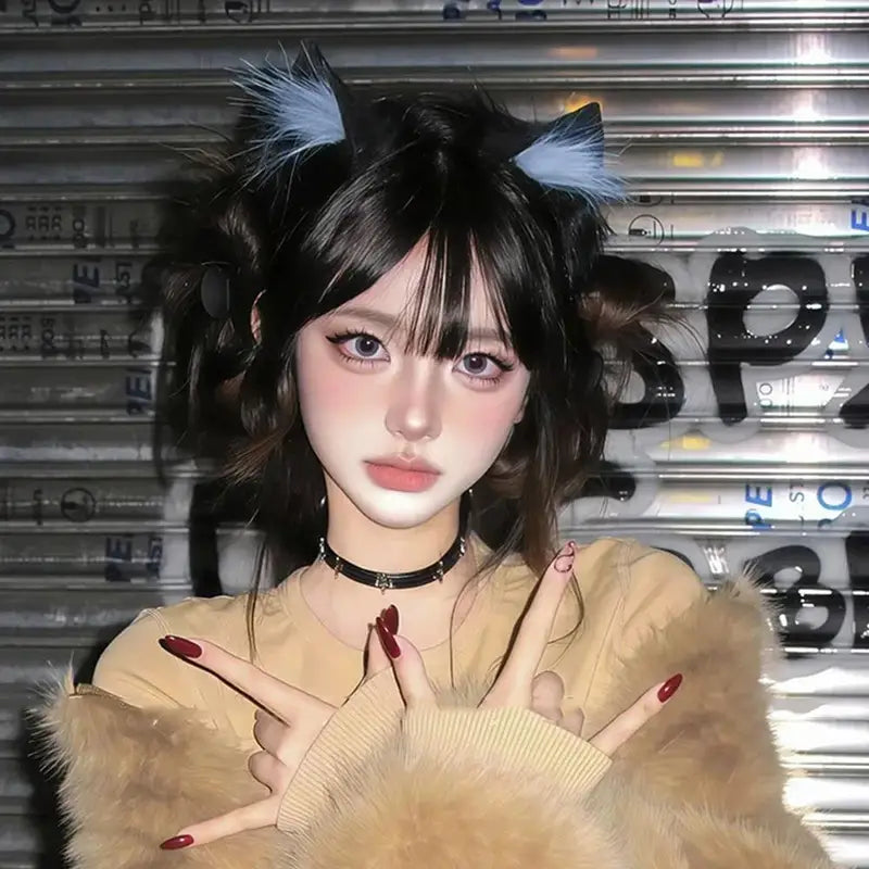 Cute Plush Cat Ear Headband for Halloween Cosplay and Parties