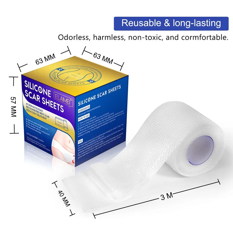 Invisible Silicone Scar Sheets Self-Adhesive Skin Care Tape - Reusable 4cm x 3m