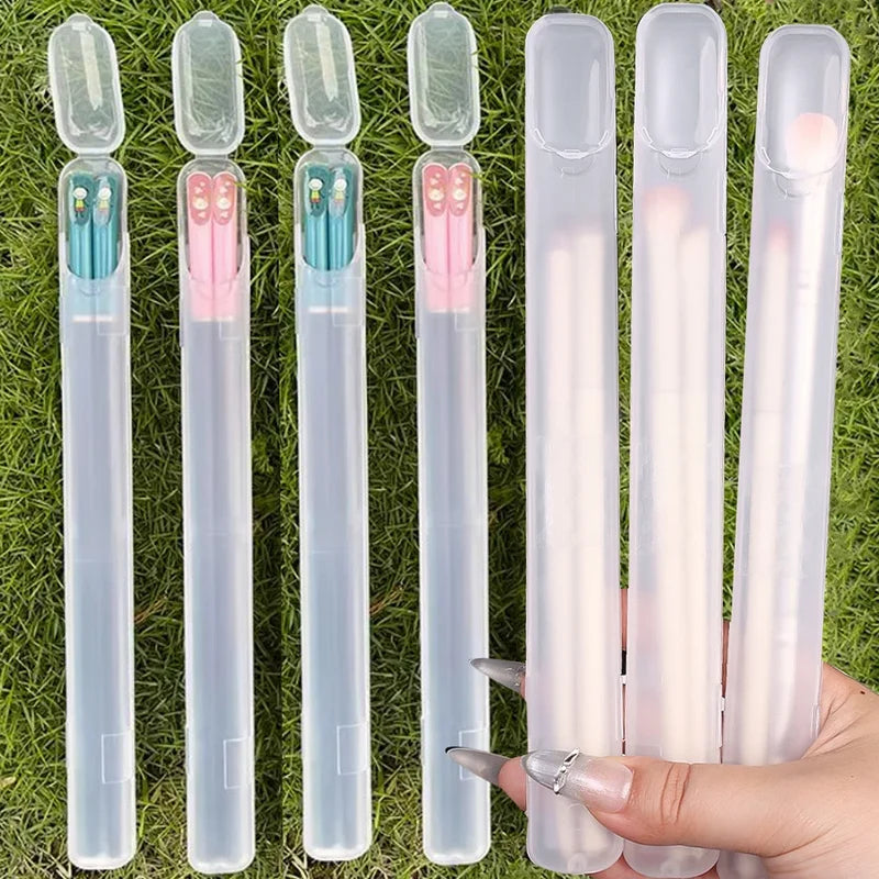 Portable Transparent Makeup Brush Storage Box with Cover - Travel Organizer Case