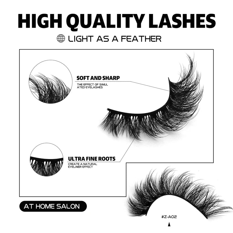 3D Mink False Eyelashes - Fluffy Volume Cat Eye Strips for Natural Glam