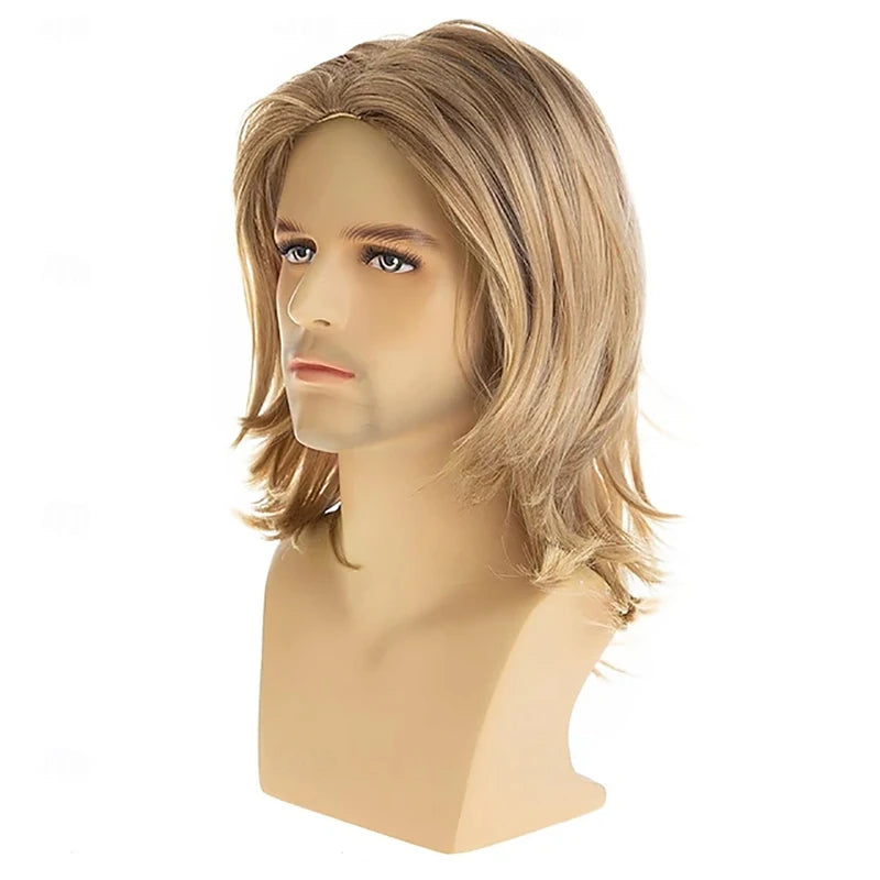 Men's Blonde Synthetic Wig Short Layered Cosplay Costume Party Wigs