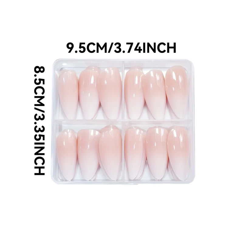 96pcs Almond-Shaped Press-On Nails - Medium Length Pink & White Gradient French Design Glossy Finish