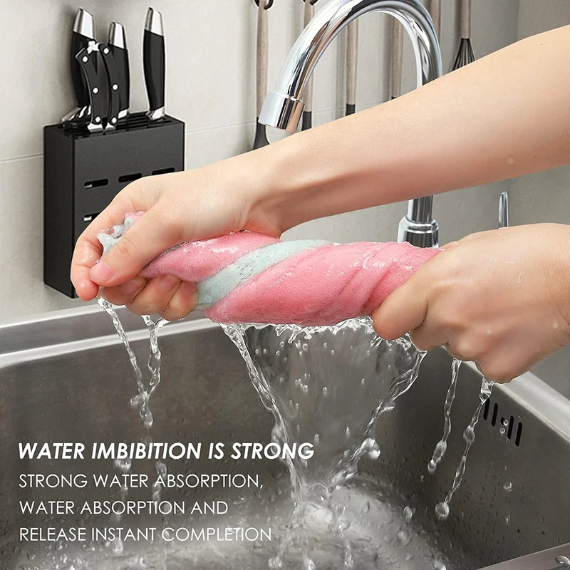 Double-Layer Microfiber Cleaning Cloths Set - Absorbent Dish Towels for Kitchen