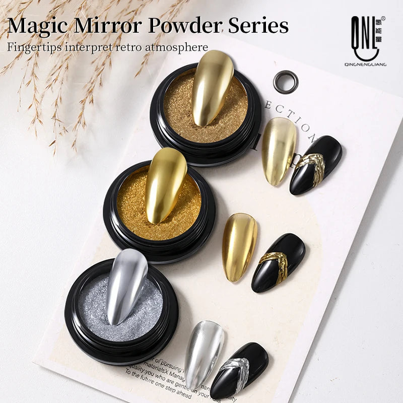 Mirror Powder for Nails - Metallic Chrome Holographic Nail Art Glitter Set