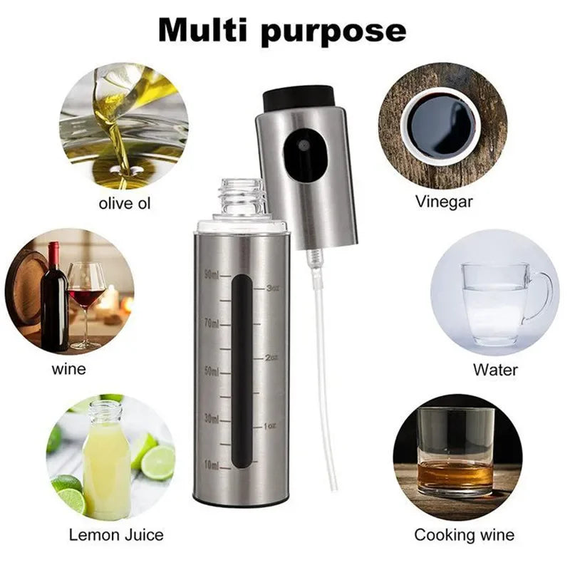Stainless Steel Oil & Vinegar Spray Bottle with Dual Scale - Reusable Kitchen Dispenser