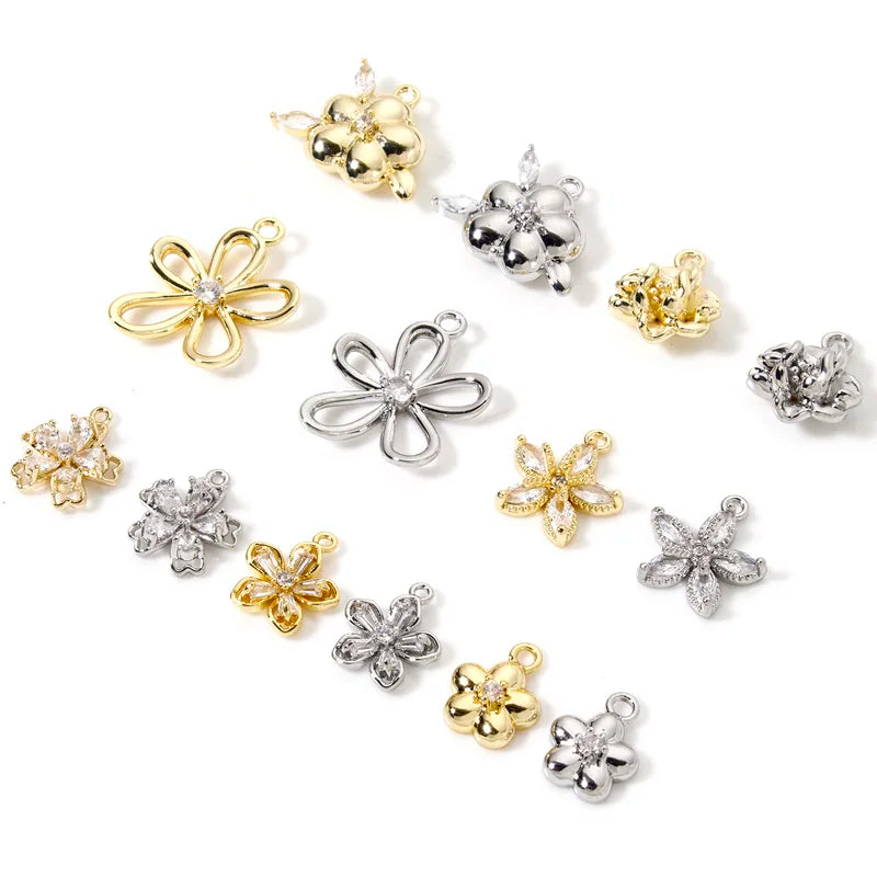 Mini Brass Flower Charms Set for Jewelry Making - Multicolor Pendant Findings