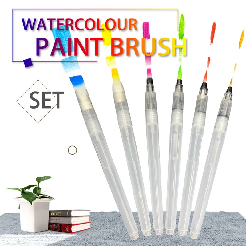 Portable Watercolor Brush Pens Set - 6 Soft Watercolor Paint Brushes for Beginners