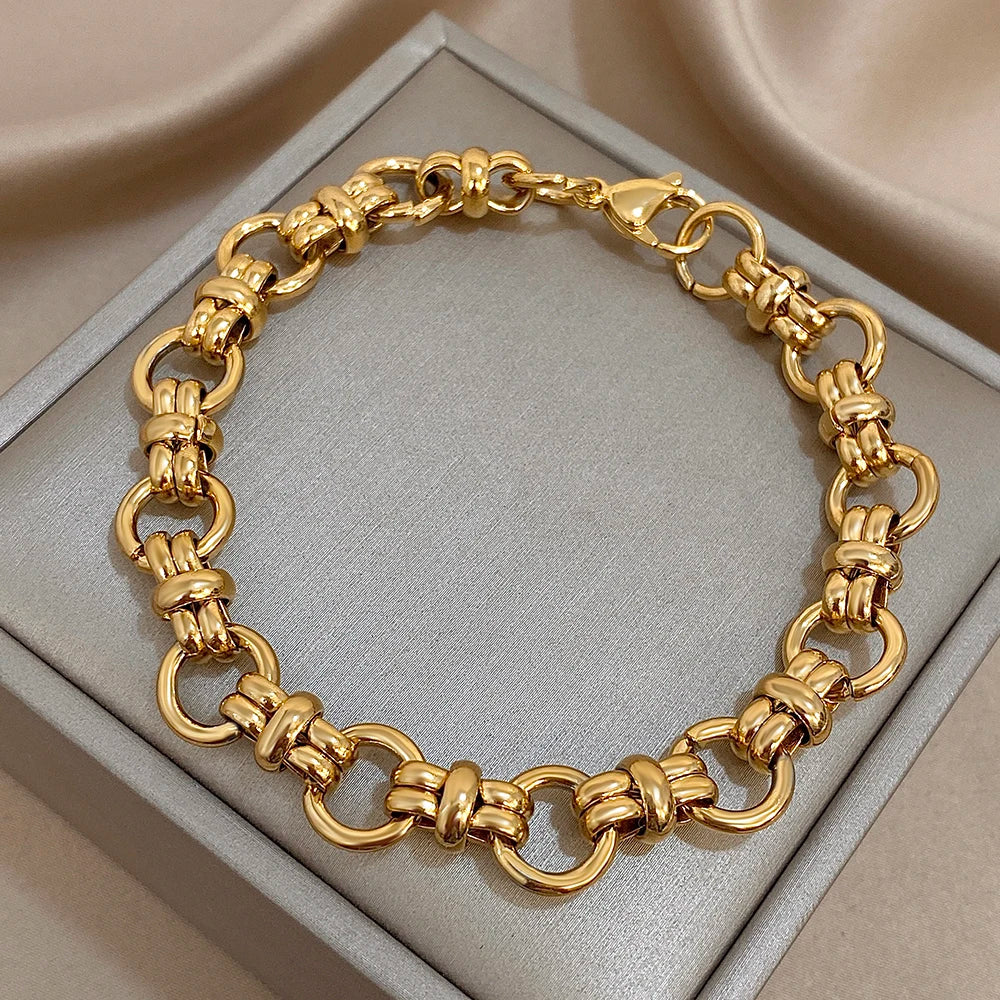 Chunky Stainless Steel Chain Bracelets for Women Men Hip Hop Style Jewelry