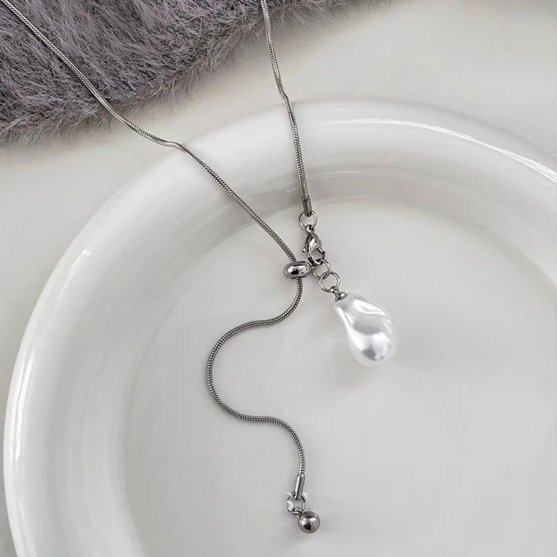 Long Baroque Pearl Necklace for Women Adjustable Chain Fashion Jewelry