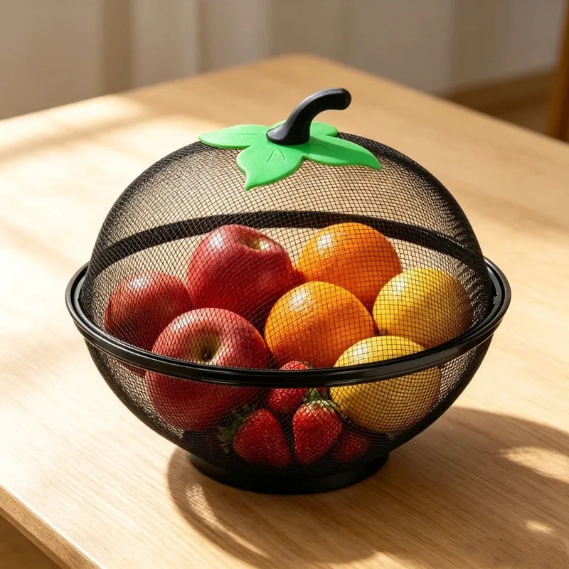 Metal Fruit Basket with Mesh Cover Moisture-Resistant Kitchen Storage Organizer